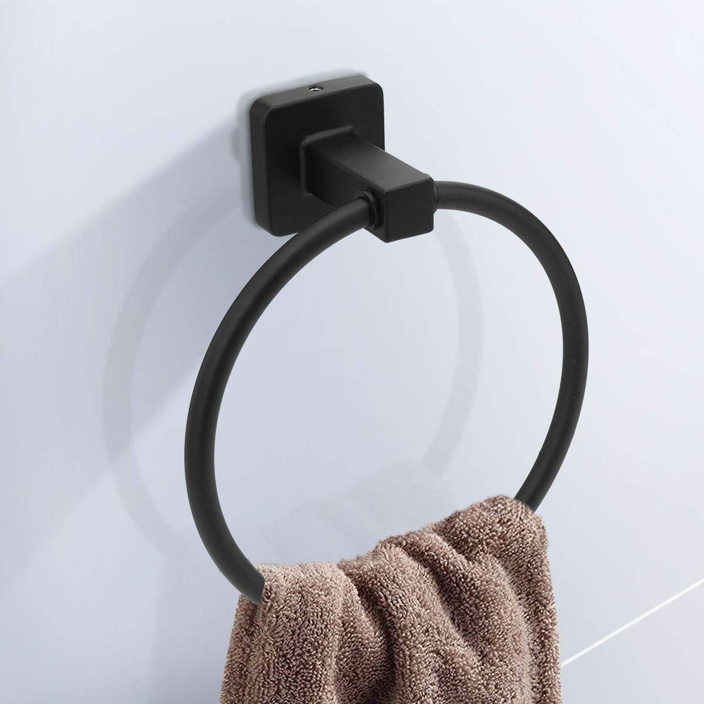 DEGULAS Bathroom Hardware Set 4 Pieces, Matte Black Towel Bar Set, Includes 24In Towel Bar, Towel Ring, Robe Towel Hooks,Toilet Paper Holder, Bathroom Towel Rack Set