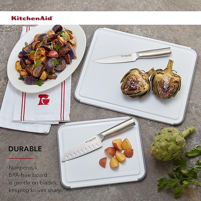 KitchenAid - Cutting Board Set, Durable with Non-Slip Edges & Double-Sided Surfaces, Ideal for Meat, Vegetables, Fruits (Set of 2)