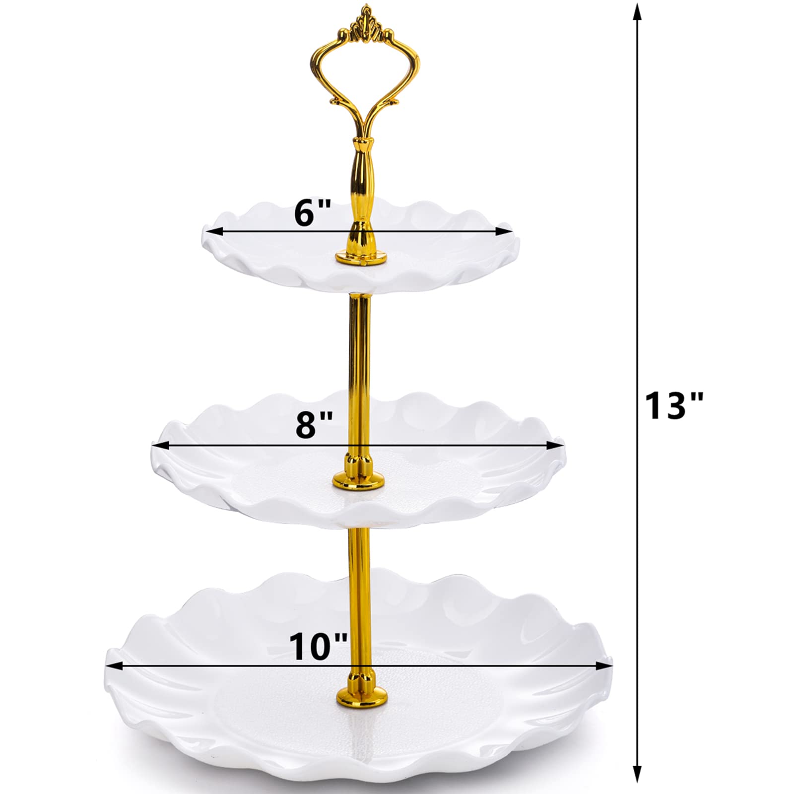 DEAYOU 4 Pack 3-Tier Cupcake Dessert Stand, Plastic Tiered Cake Stand Display Tower, Pastry Serving Tray Platter Rack Holder for Buffet, Cookie, Party, Wedding, Home Decor, White Gold, Black Gold