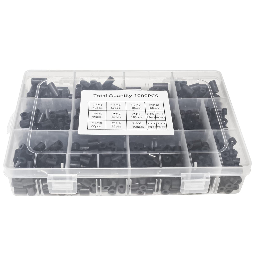 1000 Pcs Electrical Outlet Screws Spacers, Nylon Round Spacer for M3 M4 Screws, Black Spacers Without Threaded, Spacers Assortment Kit for Electrical Screws Switch and Receptacle (Black)