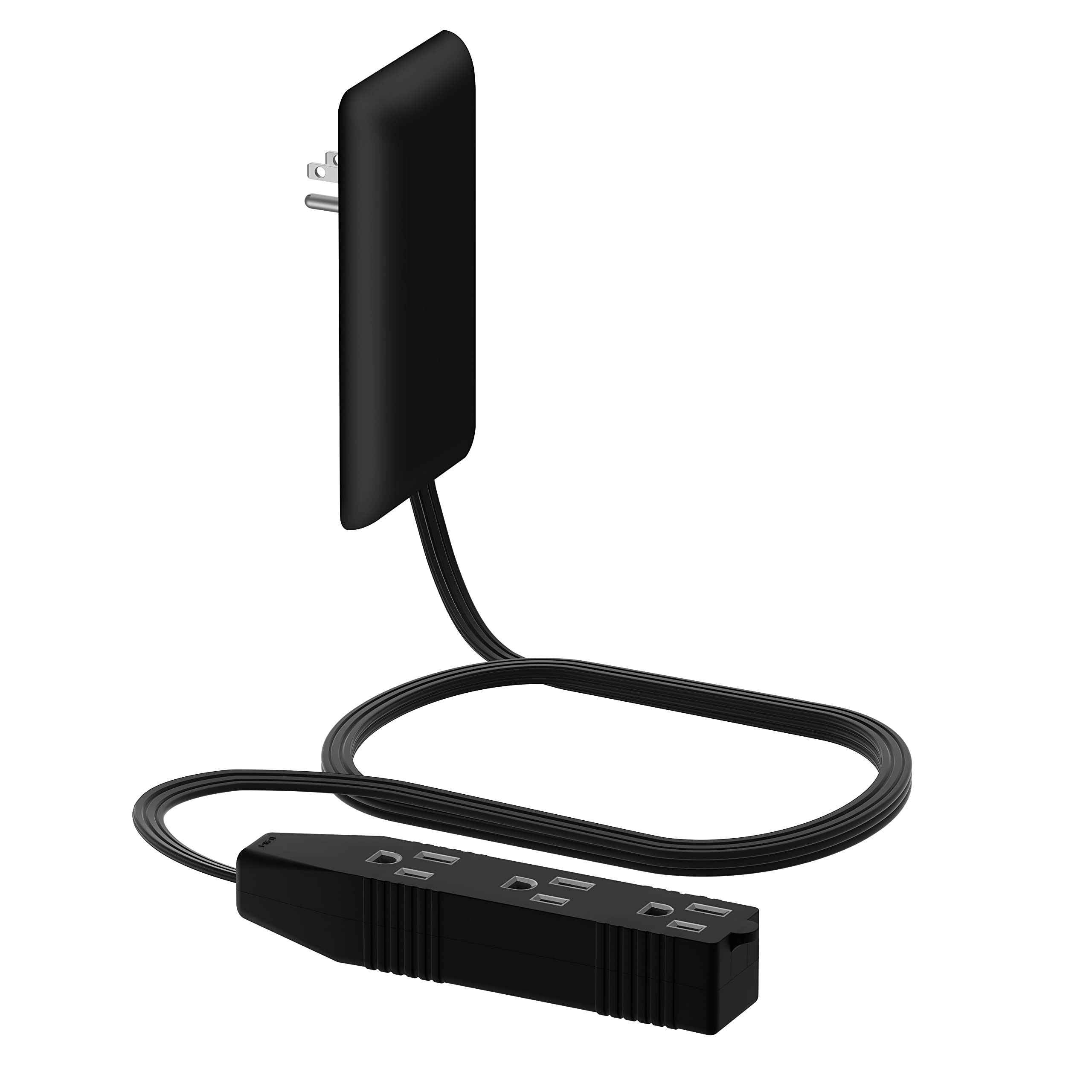 LIDER Flat-Face Outlet Extender with 3 Receptacles, Ultra-Thin Wall Plate Plug with Cord Extender and 3-Outlet Power Strip, 3ft Cord, LWE3-315-BK, Black