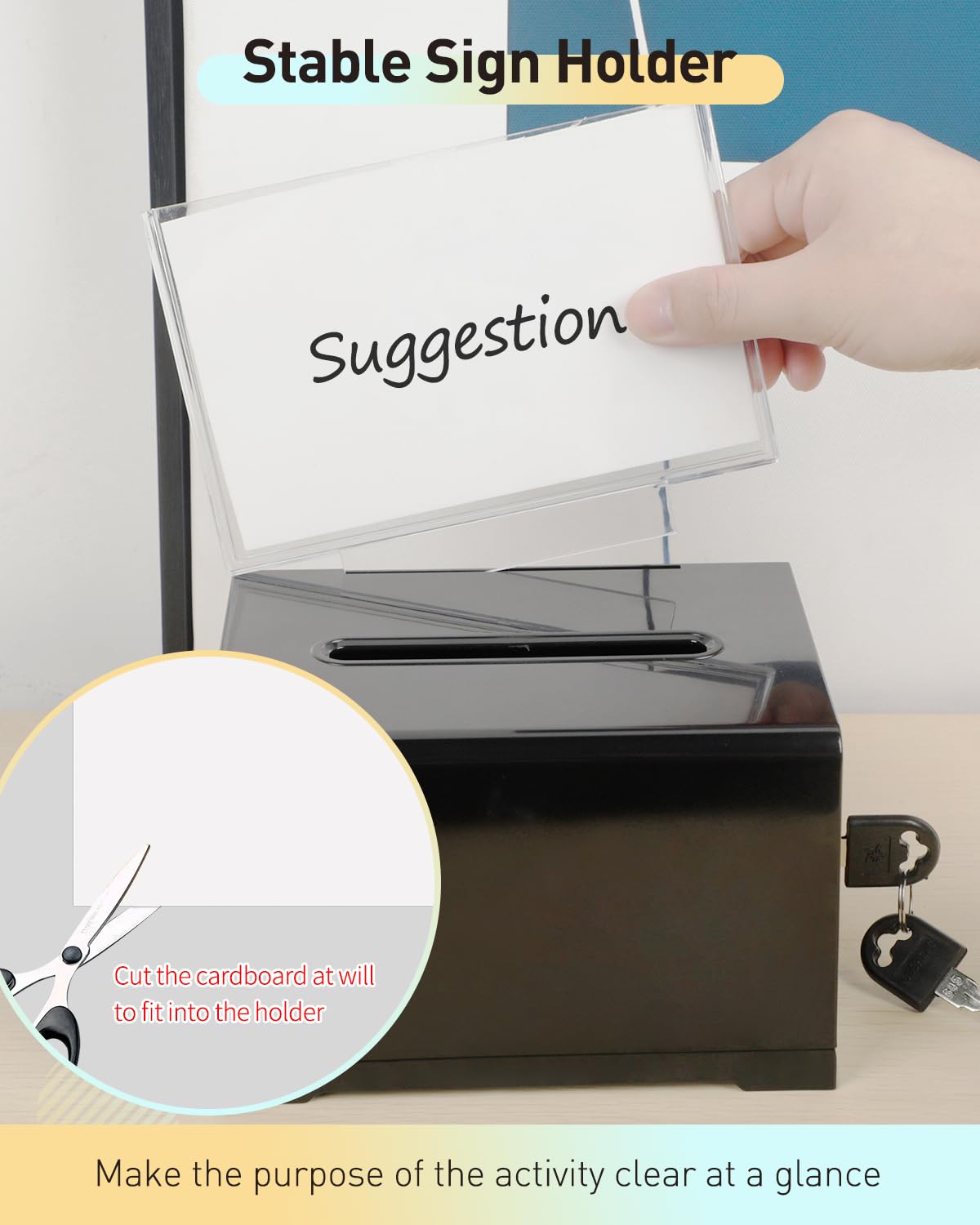 Uniclife Black Acrylic Fundraiser Dispenser Box, 15.7 x 12 x 10.2 cm, Suggestion Box with Slot and Lock, Plastic Polling Boxes with Board Holder, Storage Box for