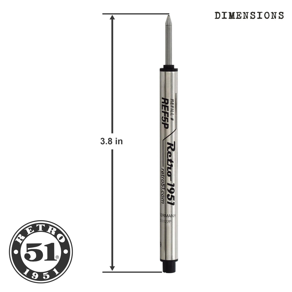 Retro 1951 Short Capless Rollerball Ink Refill, Black, 3-Pack (REF5P-B)