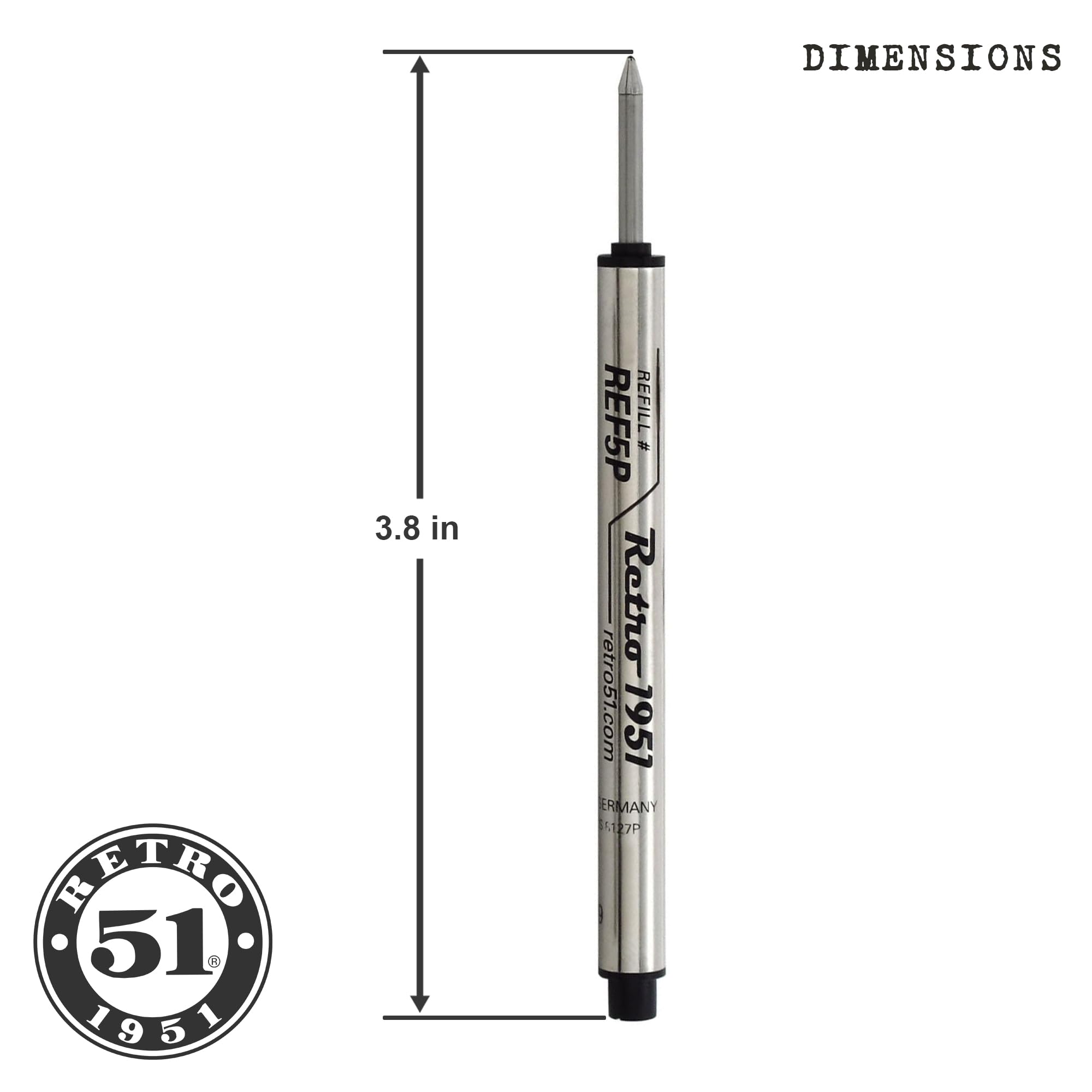 Retro 1951 Short Capless Rollerball Ink Refill, Black, 3-Pack (REF5P-B)