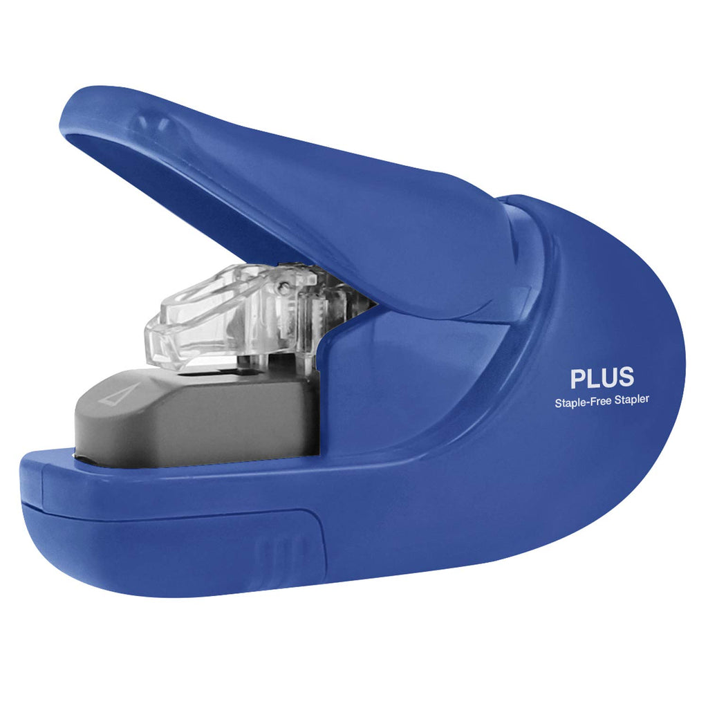 Plus Paper Clinch Compact Staple-Free Stapler, Blue