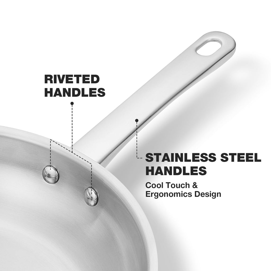 KOCH SYSTEME CS 8 Inch Stainless Steel Pan, 20cm Stainless Steel Frying Pan with Tri-ply Bottom, Riveted Handle, Fast Even Heat Distribution, Induction Compatible, Oven & Dishwasher Safe