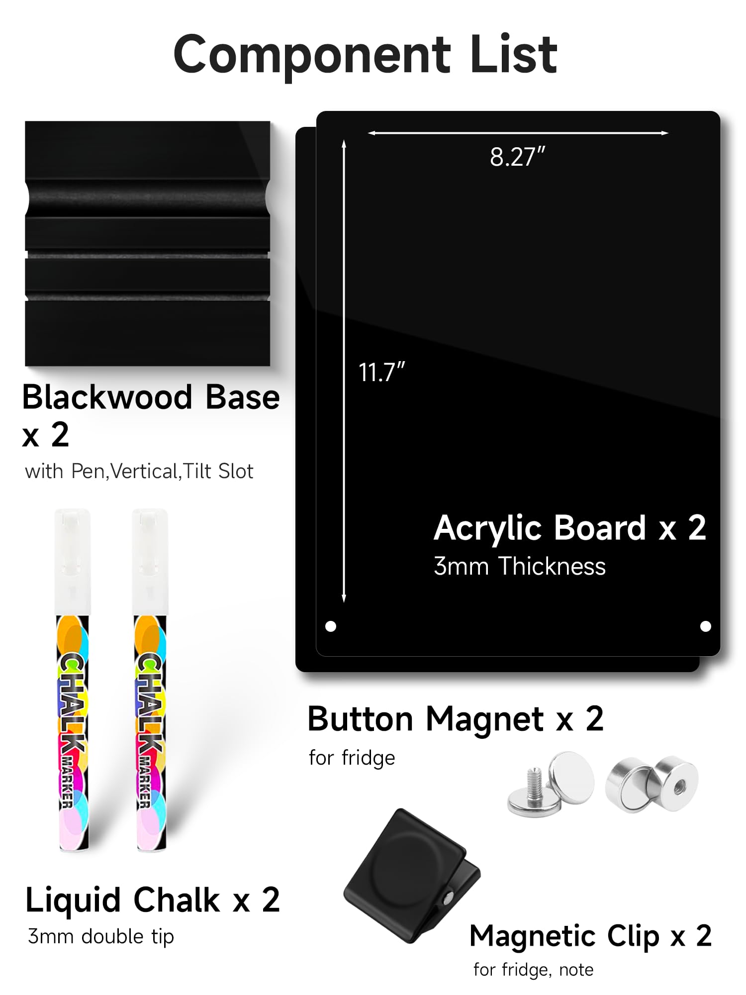Kivsty 2 PCS Desktop Black Dry Erase Board with Stand - 30 x 20cm Small Acrylic Black Board with Marker and Magnetic Clip, Reusable Desk Notepad, to-Do List, Menu Board Signs for Bar, Office, Home