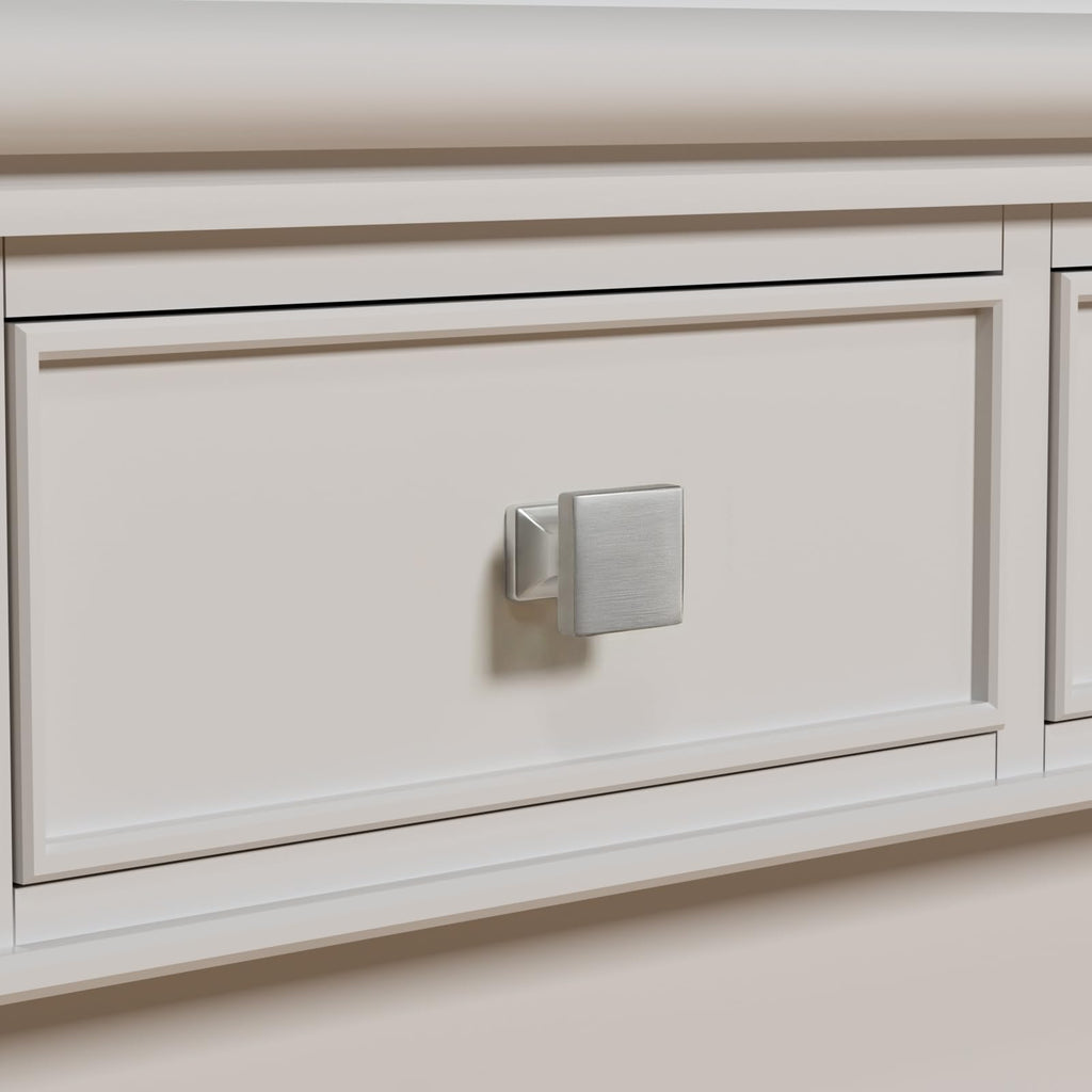Square Cabinet Drawer Knobs Brushed Nickel 6 Pack - Homdiy HD6785SNB Soild WxW:1-1/10inch Modern Kitchen Bathroom Furniture Hardware Drsser Cabinet Drawer Hardwre Knobs Satin Nickel