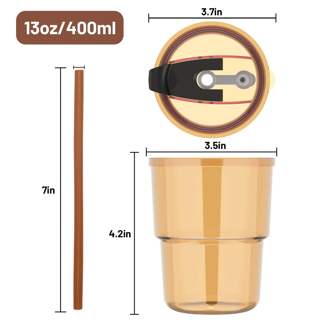 Luxfuel 13oz/400ml Glass Tumbler with Straw and Lid, 1 Pack Glass Cup, Sealed Carry on Travel Coffee Cup for Coffee, Iced Tea, Water