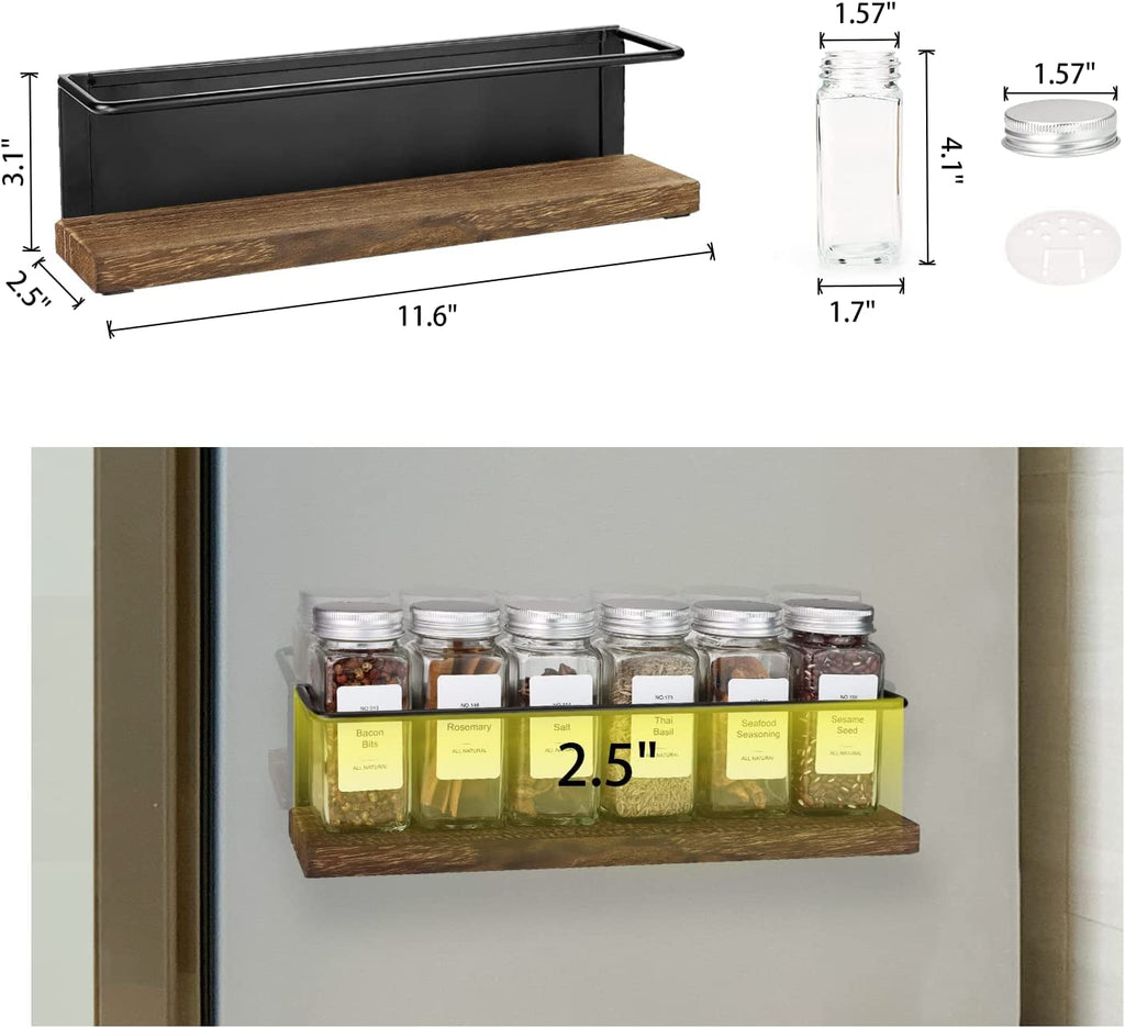 KitHero Magnetic Spice Rack Organizer with 12 Jars, 216 Labels, 1 Steel Funnel for Refrigerator，Microwave Oven - Full Set of Seasoning Organizer, Kitchen Gadgets