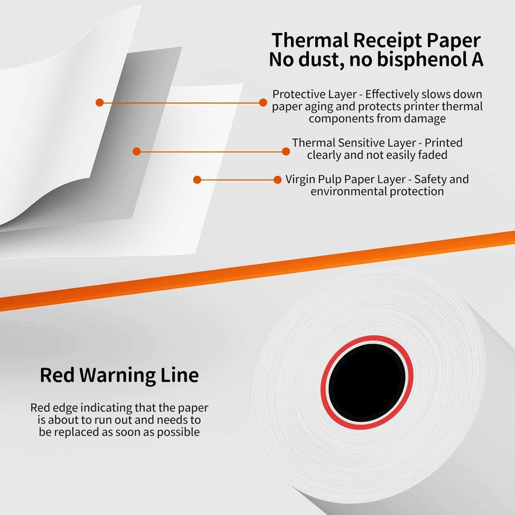 MilaMima 50 Rolls 2 1/4" x 60' Thermal Paper Rolls Fits All Credit Card Debit Machine Verifone Ingenico Square Clover Moneris TD Elavon Diameter 40mm Core 17mm 2.25 x 60 ft POS Cash Register Receipt