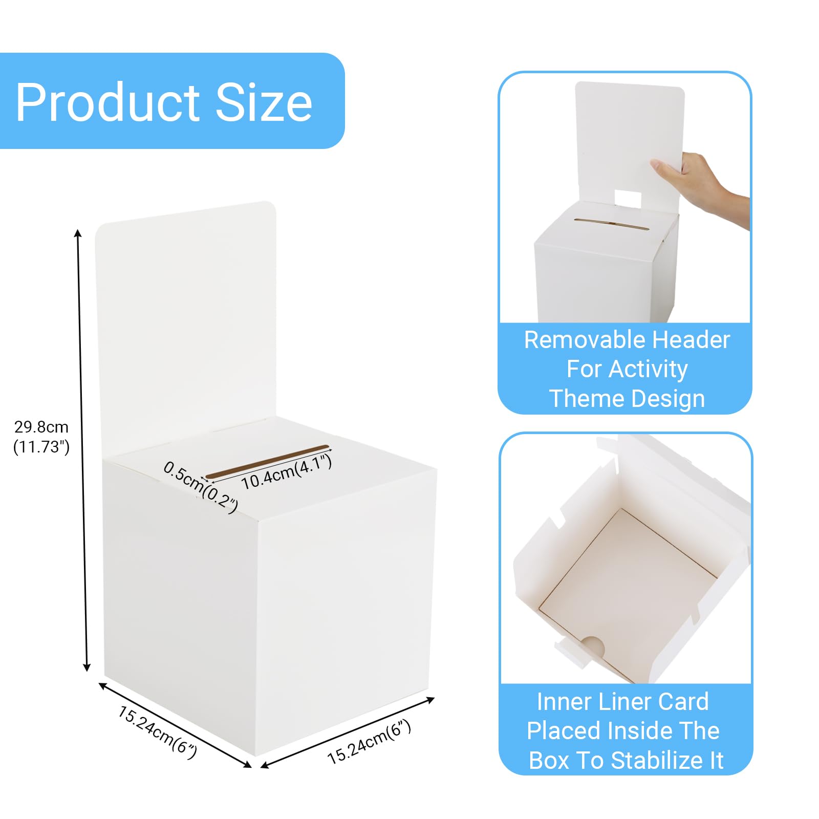 zmybcpack 12 Pcs 6x6x6 Inch Ballot Box with Self-Locking Bottom, White Cardboard Raffle Donation Suggestion Box for Fundraising, Voting, Business Card Collection