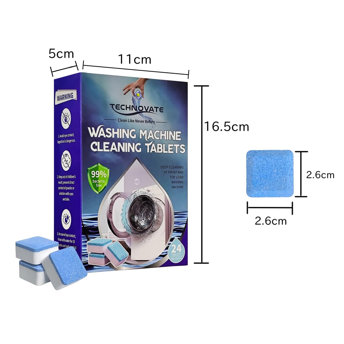 Technovate Washing Machine Cleaner Tablets 24 Pack Deep Drum Cleaning and Descaler for Front and Top Load Washers HE Safe, Septic & Eco-Friendly Deodorizer