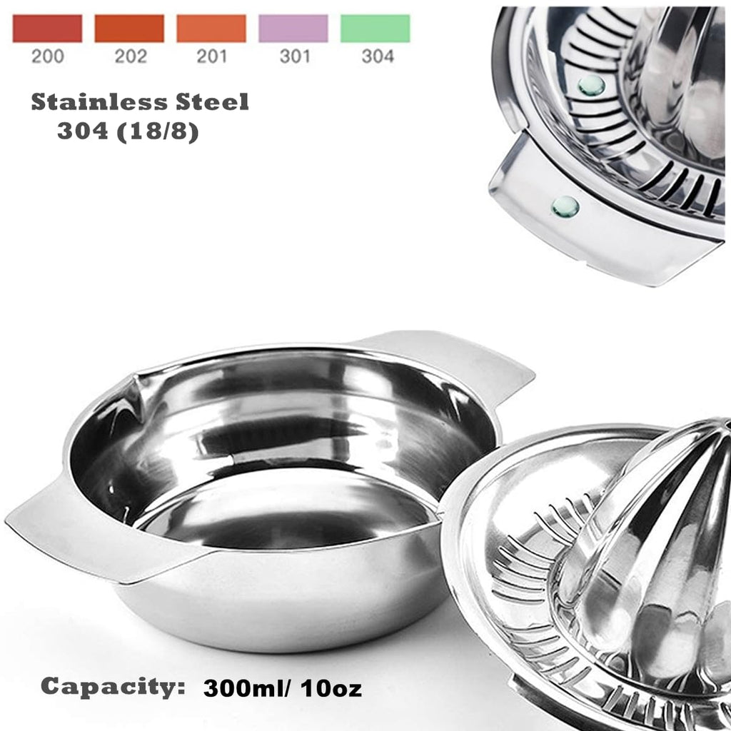 Citrus Lemon Orange Grapefruit Juicer Manual Stainless Steel 304 Anti-Rust Metal Hand Press Fruit Squeezer with Juice Strainer＆12 OZ Bowl with 2 Spouts, Dishwasher Safe, Easy to Clean, Heavy Duty