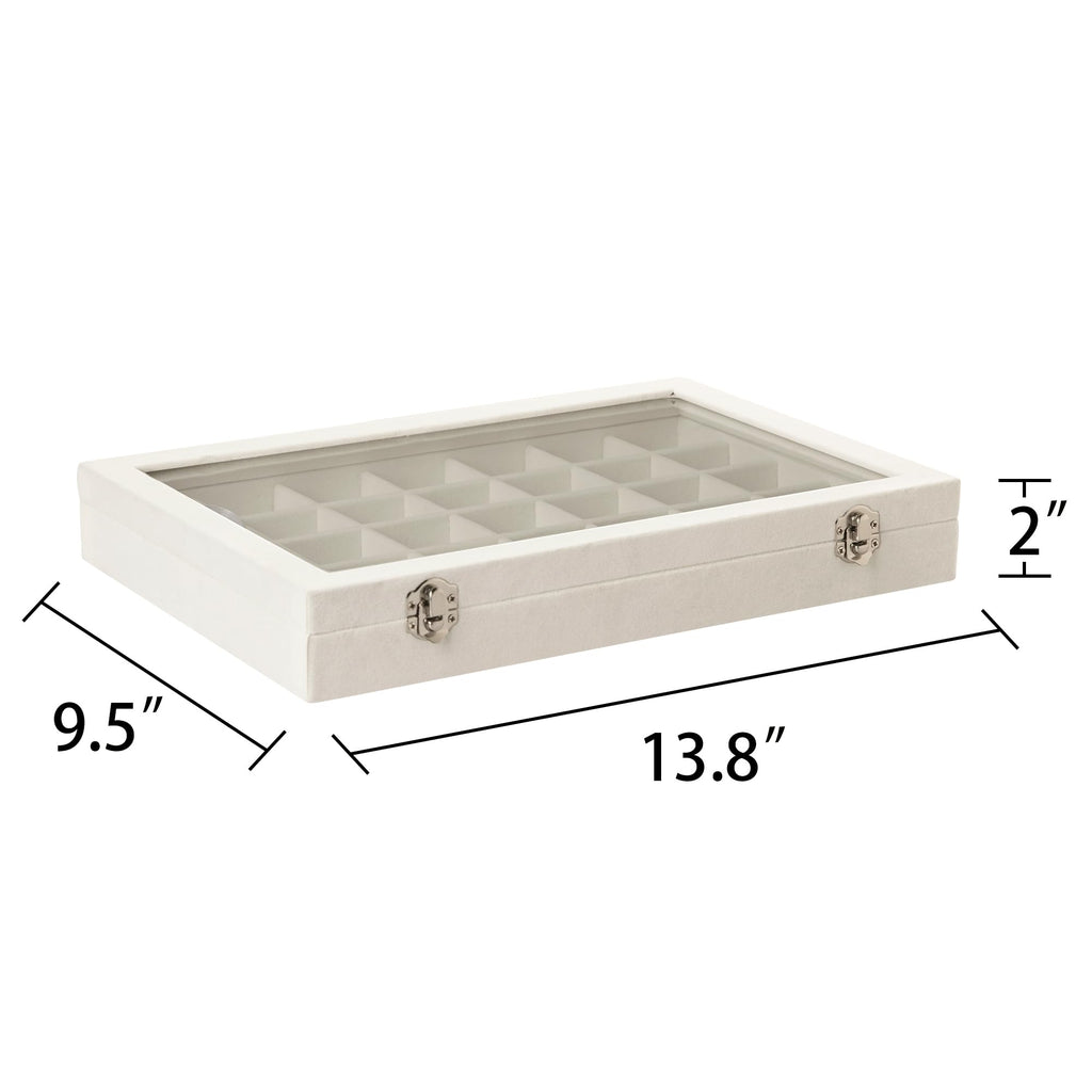 Frebeauty Velvet Jewelry Tray 35 Grid Jewelry Organizer with Clear Lid Transparent Earring Organizer Holder Case with Clasp Drawer Insert for Rings Studs Gift for Women Girls(Beige 35 Grid)
