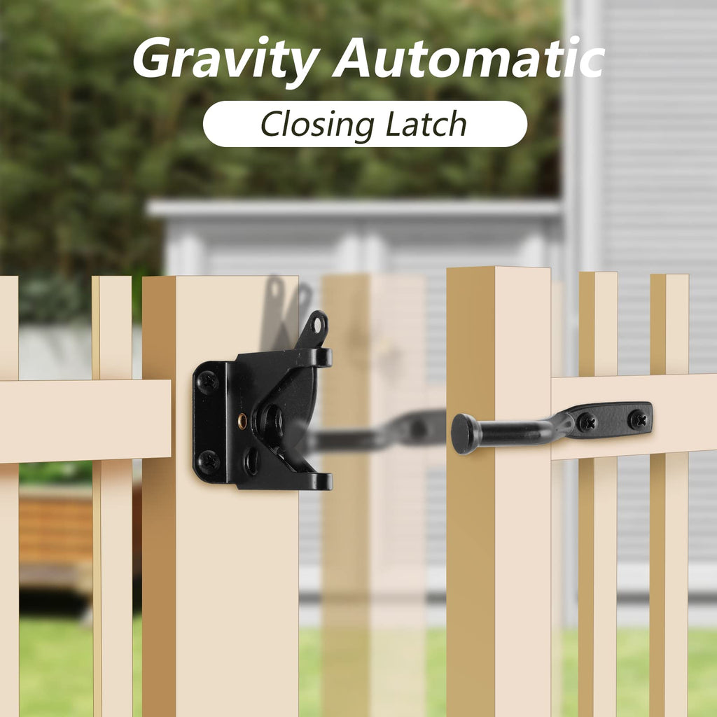 HOME MASTER HARDWARE 6" Gate Tee Hinge, Latch and Pull Set Gate Hardware Kit with Screws for Outdoor Fence Swing Gate Black Finish