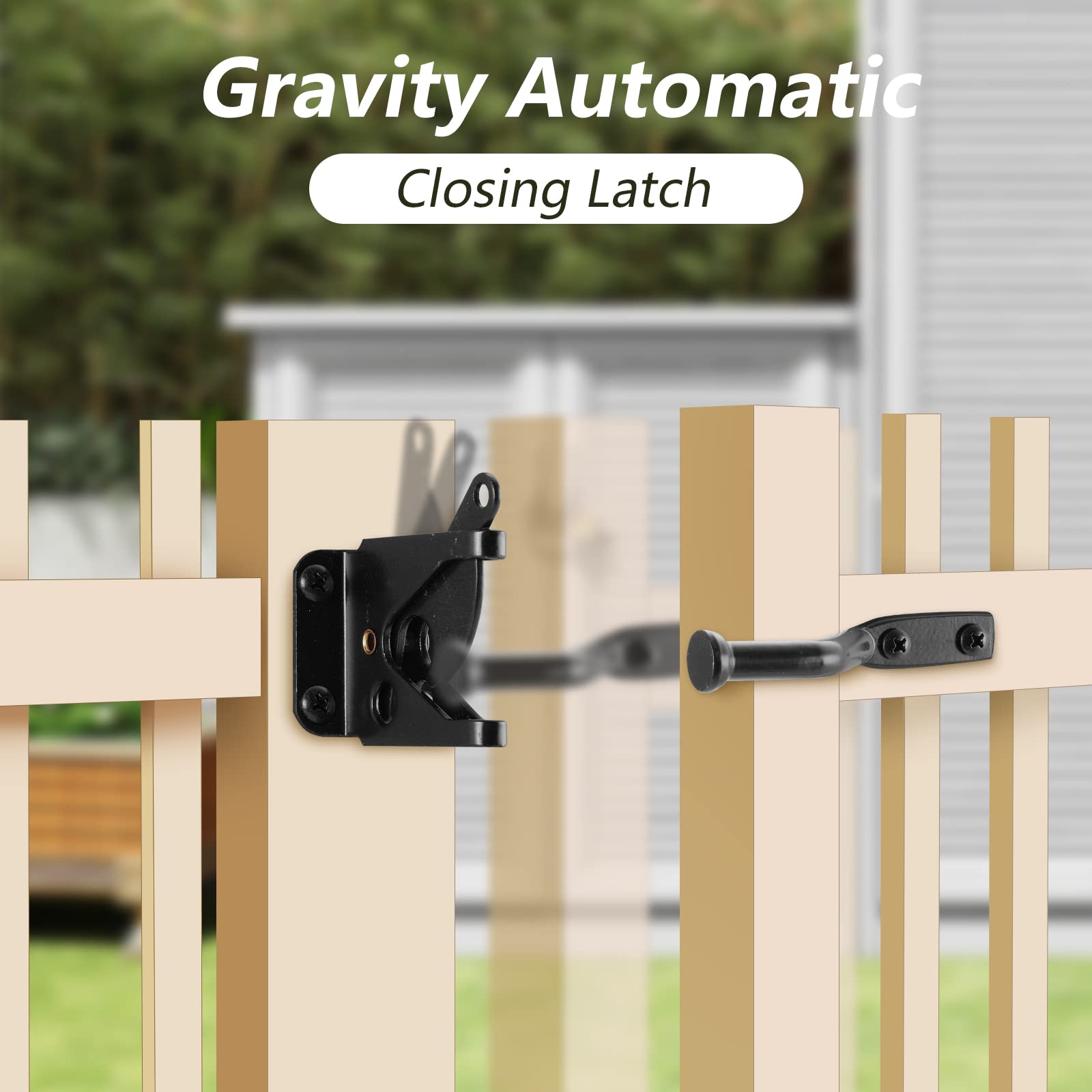 HOME MASTER HARDWARE 6" Gate Tee Hinge, Latch and Pull Set Gate Hardware Kit with Screws for Outdoor Fence Swing Gate Black Finish