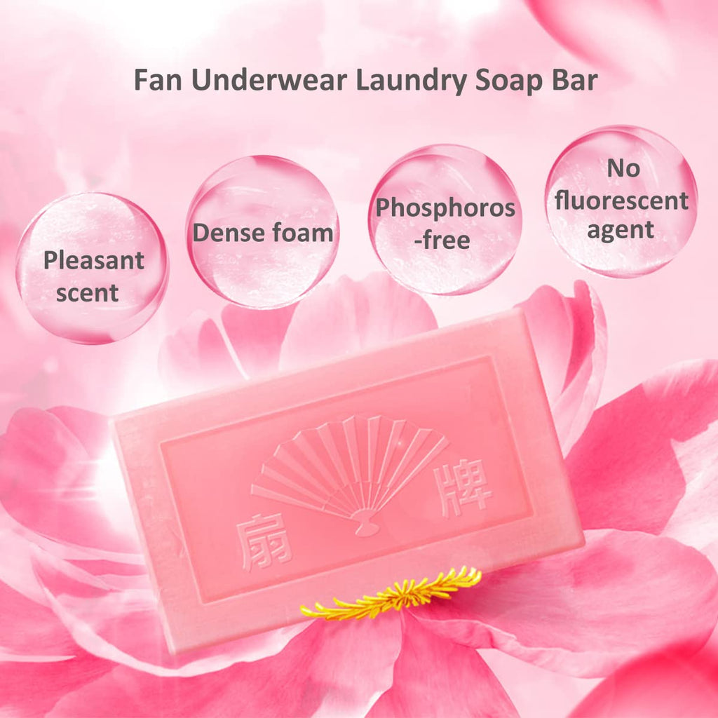 BEE & FLOWER Fan Underwear Cleaning Soap Bar Underwear Laundry Bar Soap Cloth Washing Bars for Panties (6.3 Oz x 4)