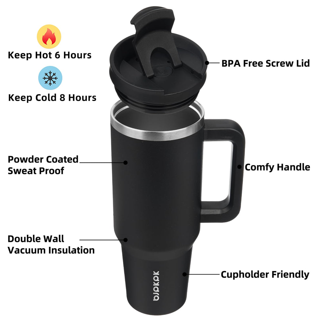 BJPKPK 40 oz Tumbler with Handle Insulated Tumblers with Lid and Straw Stainless Steel Thermal Cup,Black
