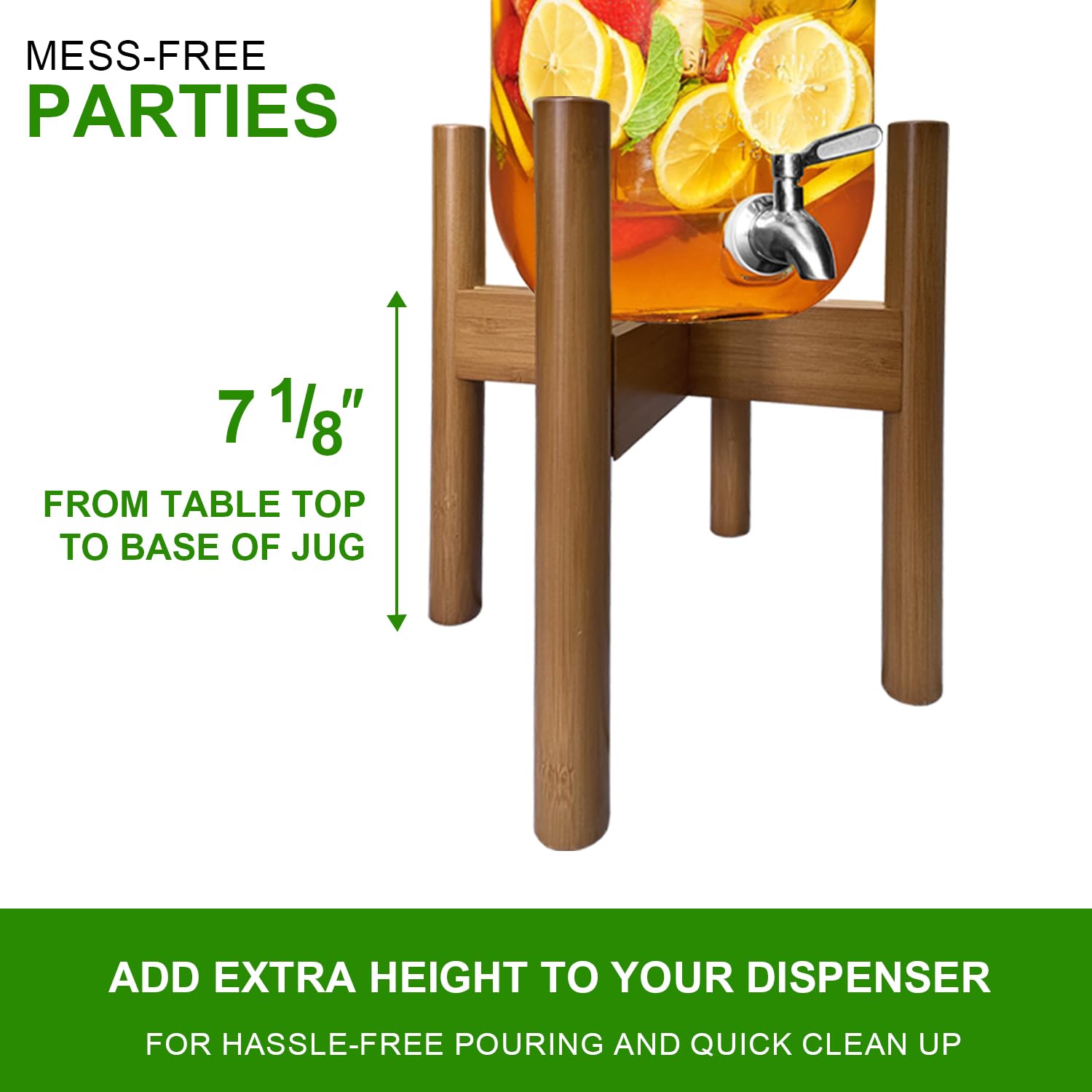 MinBoo Adjustable Drink Dispenser Holder (6-11 Inch), Walnut Bamboo Stand for Water Dispenser, Jug, Jar, Filter Bottle, Cooler, etc.