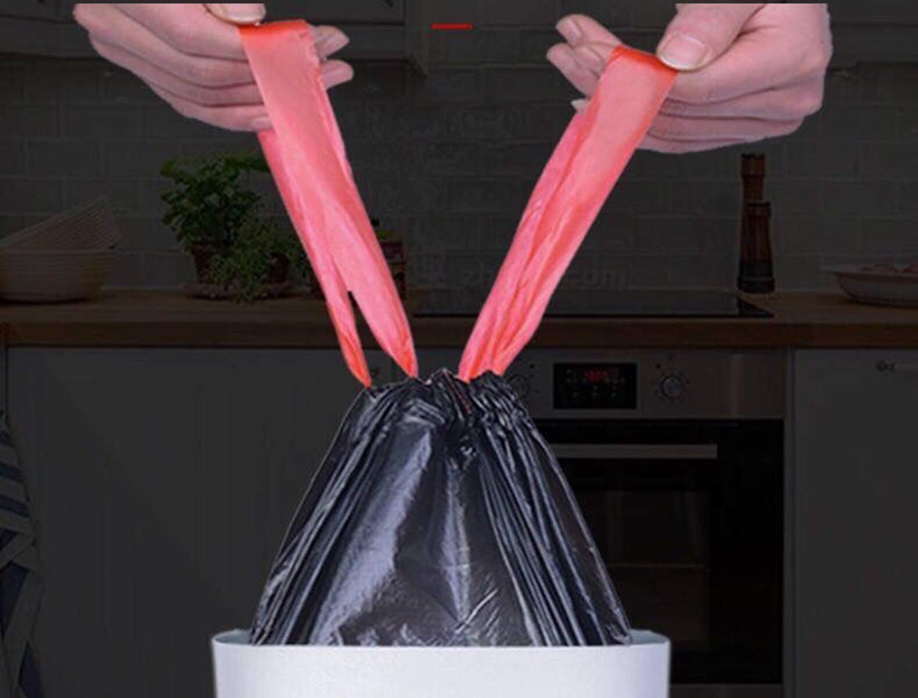 Feisco 2 Gallon Strong Drawstring Trash bag Garbage Bag Bin Liner,90 Counts for Home,Office,Car (Black, 2 Gallon)