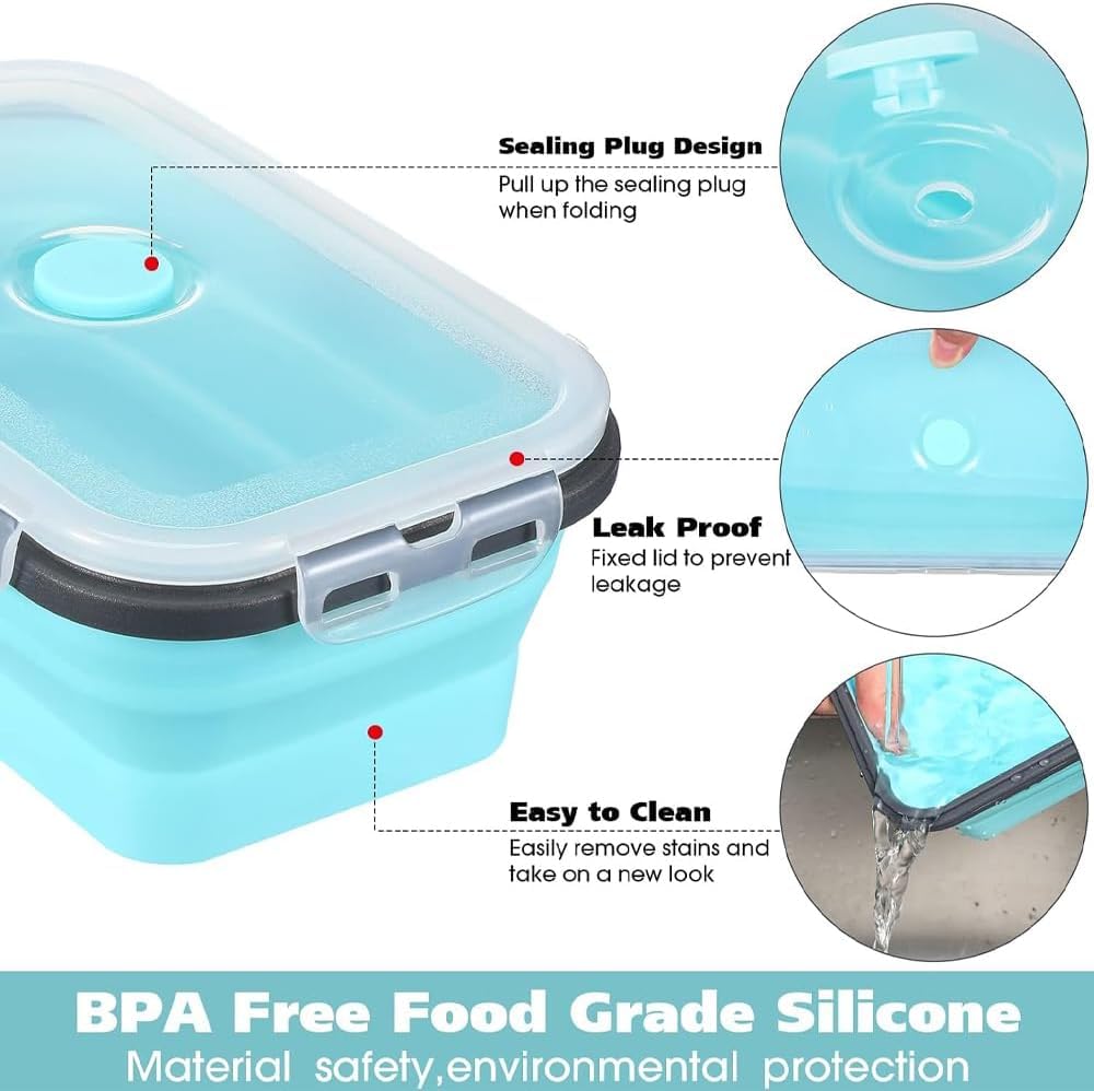 8 Collapsible Food Storage Containers with Lids, Rv Collapsible Bowls, Silicone Food Storage Containers, Camping Food Containers, Collapsibles Containers for Food, Camping, Travel