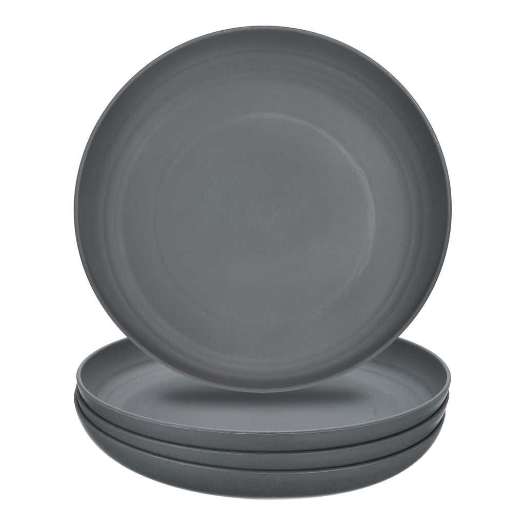 uxcell 4Pcs Plastic Plates Set, 9 Inch Unbreakable Dinner Plates Set Plastic Plates Reusable Dishwasher & Microwave Safe for Restaurants Kitchen Food Outdoor Camping, Dark Grey