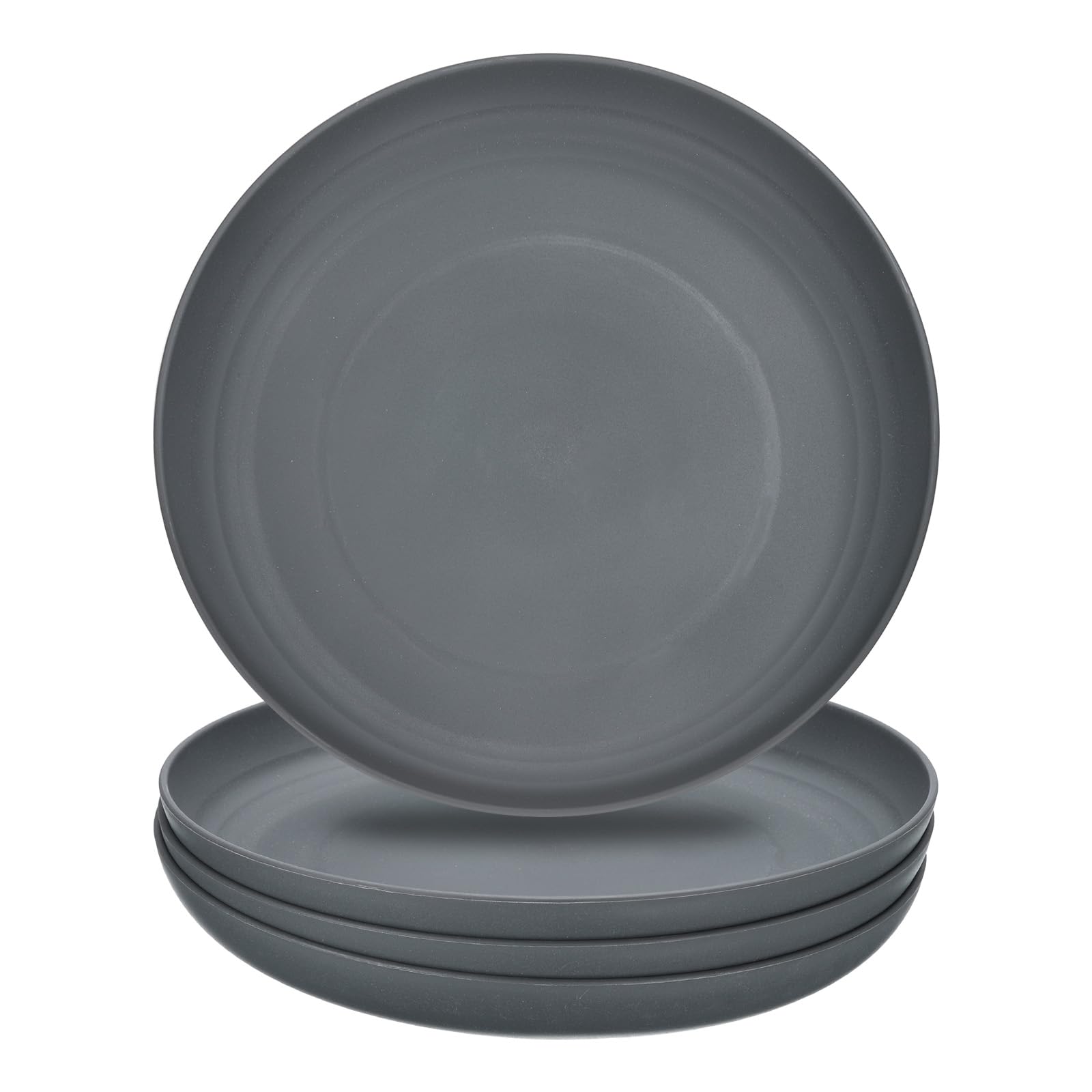 uxcell 4Pcs Plastic Plates Set, 9 Inch Unbreakable Dinner Plates Set Plastic Plates Reusable Dishwasher & Microwave Safe for Restaurants Kitchen Food Outdoor Camping, Dark Grey