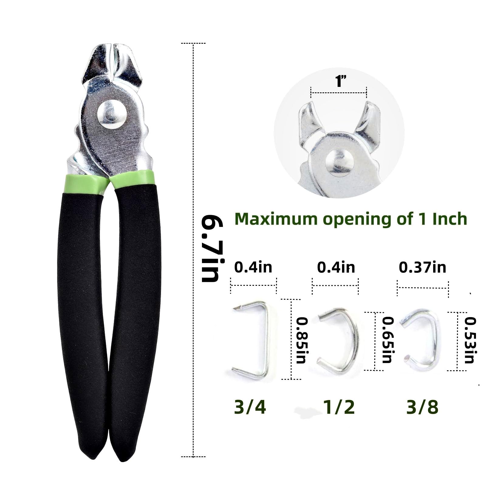 Hog Ring Pliers Kit with 270 Pcs 3/4" 1/2" 3/8" Galvanized Steel Hog Rings,Hog Ring Pliers Kit for Auto Upholstery and Fencing,Bagging,DIYCraft,Furniture