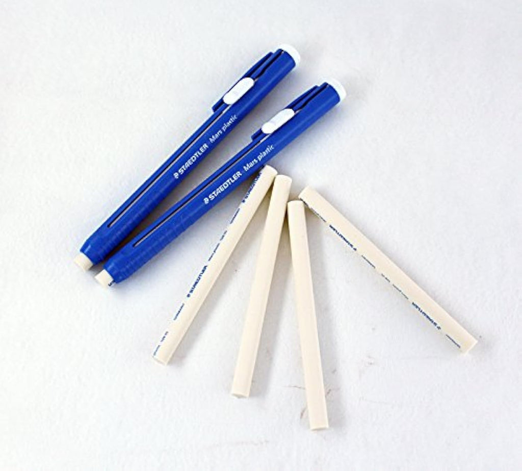 STAEDTLER Mars Plastic 528 50 Propelling Graphite Stick Eraser Set - 2 Pieces + 4 Refills / Solid Eraser With Little Residue / Length Adjustable Body / German Brand