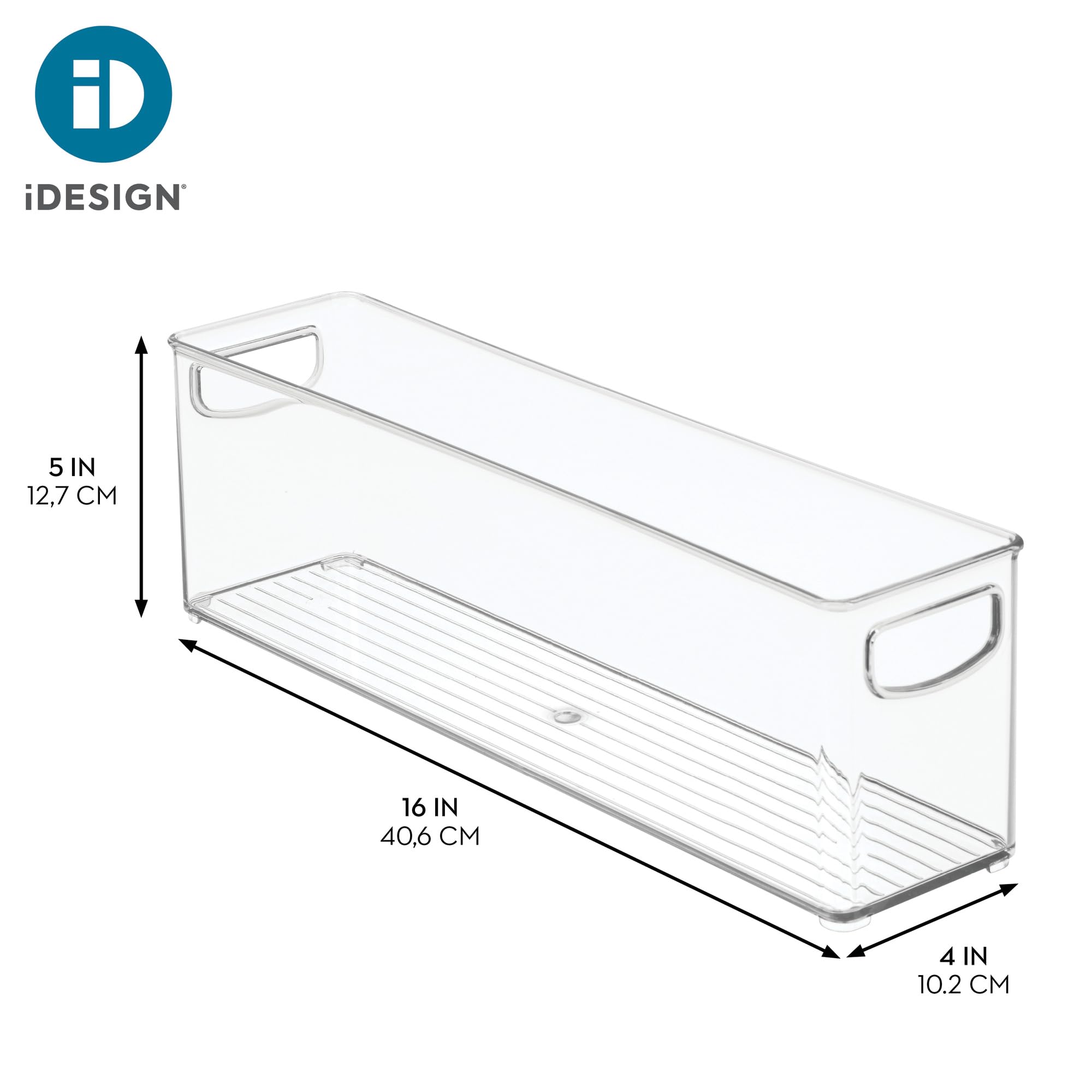 iDesign Plastic Stackable Pantry Bin - Storage Bin with Handles for Cabinets or Fridge - Set of 2 - Clear