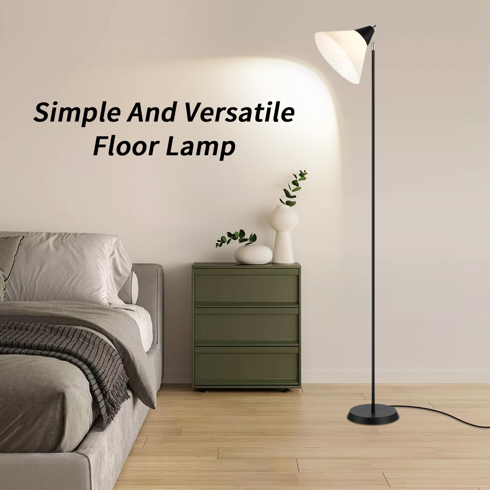 HonoDing Floor Lamp Standing Lamp Adjustable Head Arcylic Shade Floor Lamps for Living Room/Office/Bedroom (Black)