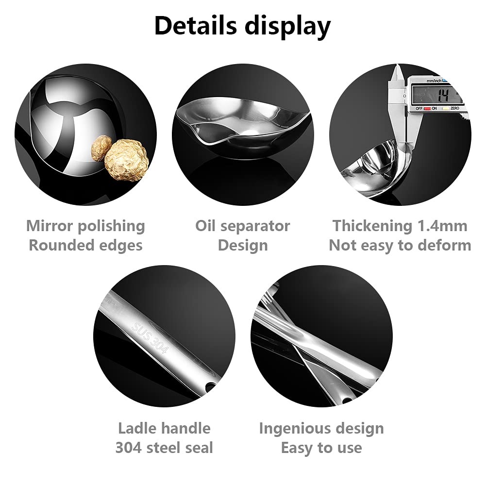 2PCS Fat Skimmer Spoon, Fat Separator for Cooking Ladle Strainer Portable Kitchen Gadgets Stainless Steel(Large + small)