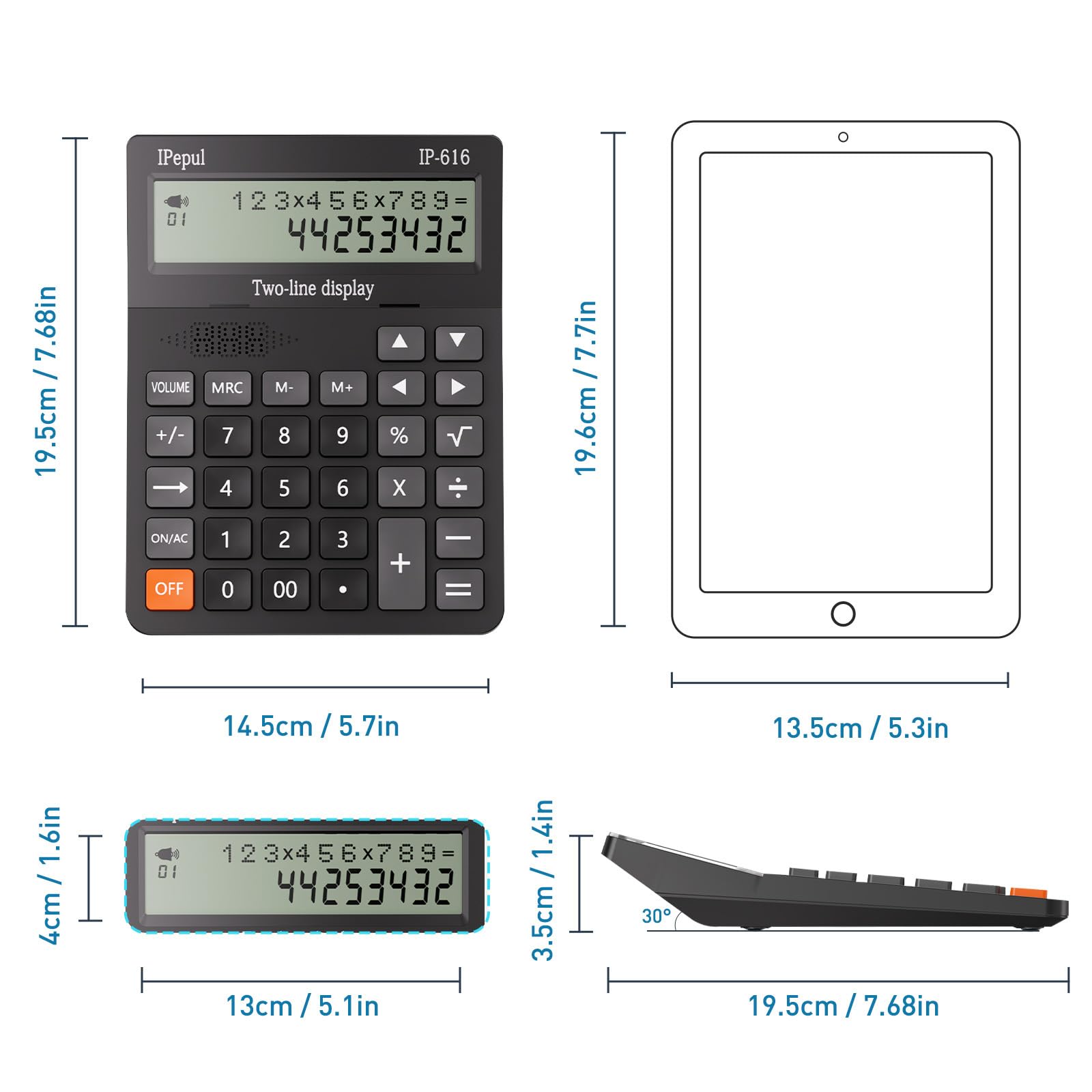Calculators Desktop,Ipepul Talking Calculator with 2-line 12-Digits Large LCD Display and Large Button,4 Function Calculator for Business,Office,Store,School (Black)