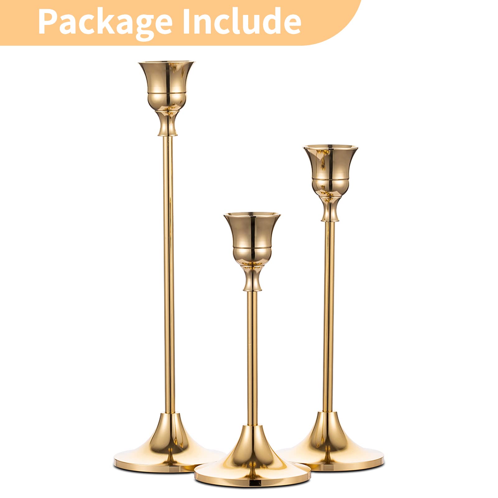 Candlestick Holders Taper Candle Holders, Set of 3 Candle Stick Holders Set, Brass Gold Candlestick Holder Set, Vintage Modern Decorative Centerpiece for Table Mantel Wedding Housewarming Gift