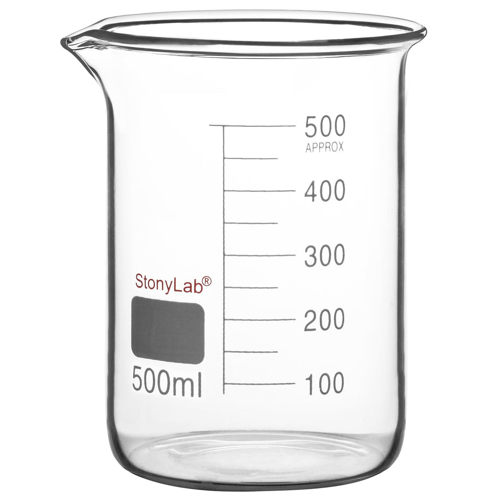 stonylab Glass Beaker, 1 Pack Borosilicate Glass Graduated Low Form Griffin Beaker with Pouring Spout Lab Beaker, 500 ml
