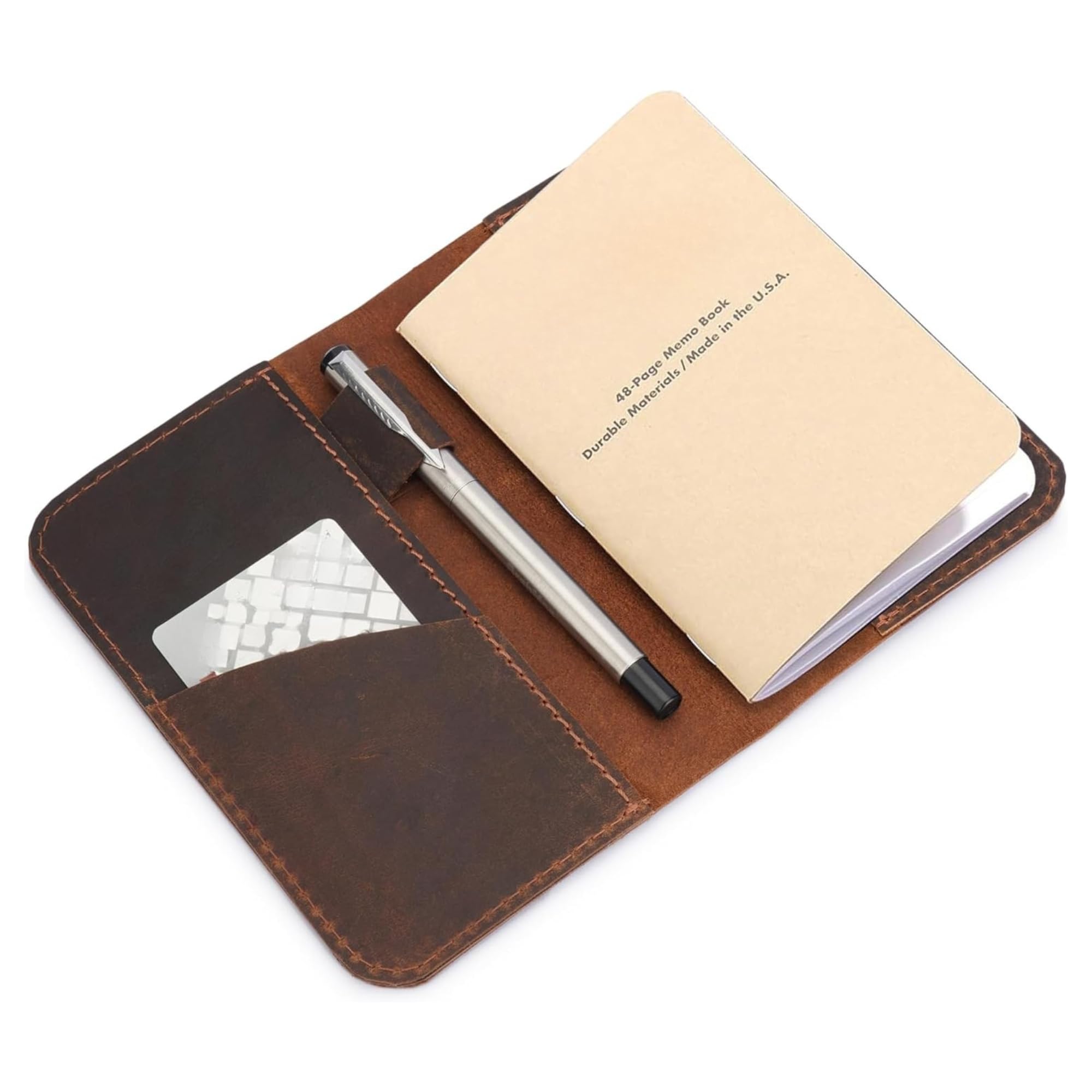 CestAntiQ, Leather Journal Cover for Field Notes, Notebook Cover for Moleskine Cahier Journal Leather Field Notes Cover, Wallet Case, (3.5 x 5.5 in.) Journal Cover Cards Slot / Refillable Travelers Pocket Notebook Handmade Leather Cover with Pen Holder ::
