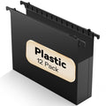 Nordun Plastic Extra Capacity Hanging File Folder Letter Size, 12 Pack Reinforced Hang Folders,Heavy Duty 2 Inch Expansion,Expandable Hanging Folders,Hanging Organizer Designed for Bulky Files (Black)