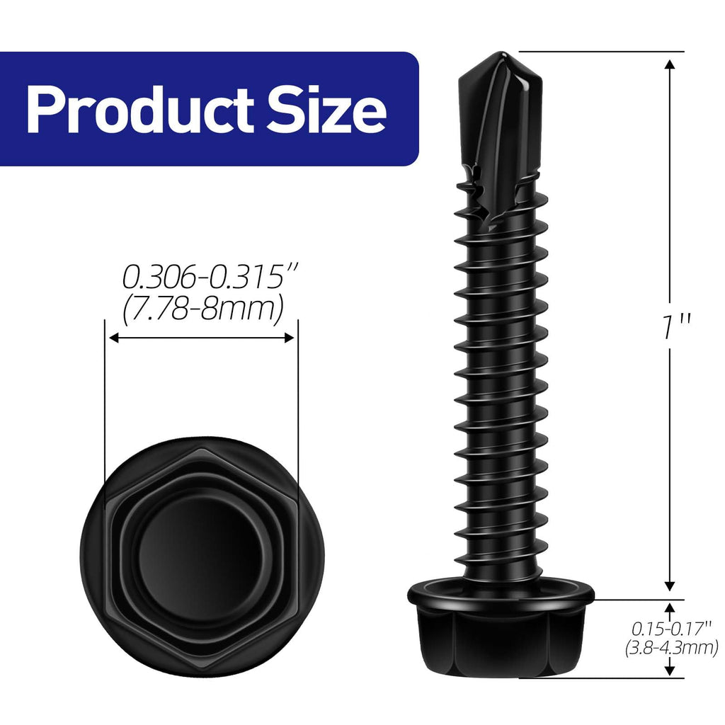 #10 x 1 Hex Washer Head Self Tapping Screws, TEK Screws, Self Drilling, Stainless Steel 410 Sheet Metal Screws, Black Finish, 100 PCS