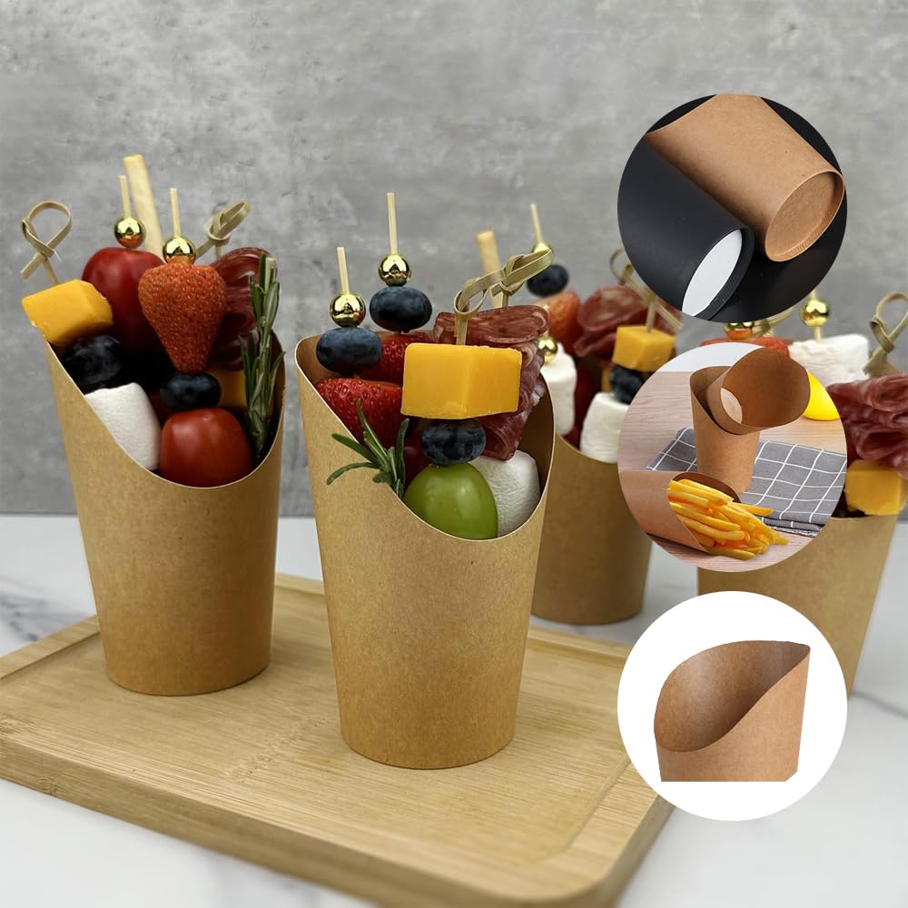 60 Pack 14oz Charcuterie Cups,Kraft Paper Snack Boxes with Cocktail Picks,Appetizer Boards Accessories Disposable Cups Sticks and Bags,French Fry Holder Skewers.