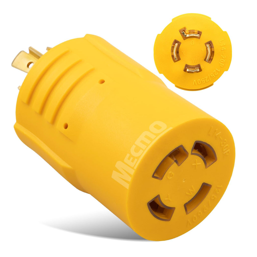 MECMO 20Amp to 30Amp Generator Adapter NEMA L14-20P to L14-30R, 4 Prong Locking 20A L14-20 Plug to 30A L14-30 Twist Lock Receptacle for House Transfer Switch, Power Back Up