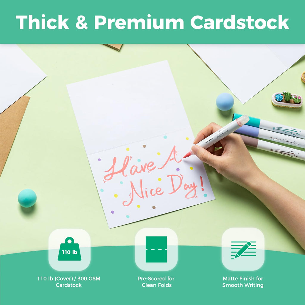 100 Pack Blank White Cards and Envelopes, Ohuhu 5 x 7 Heavyweight Folded Cardstock and A7 Envelopes for DIY Cards, Wedding, Birthday, Invitations, Thank You Cards & All Occasion