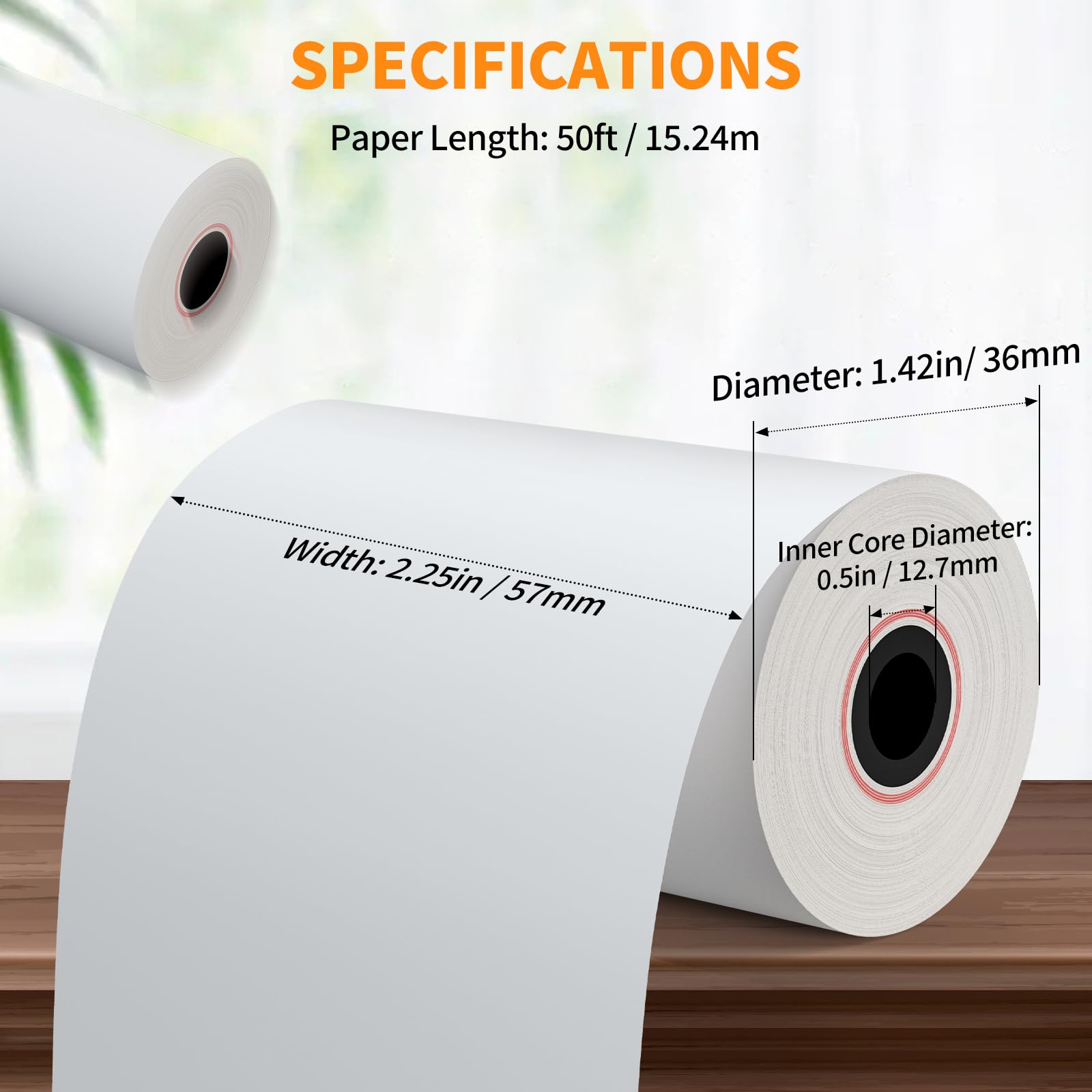 PAPRMA 2 1/4'' x 50' Thermal Paper 50 Rolls, PAPRMA 2.25x50ft Receipt Paper POS Cash Register Paper for Credit Card Machine Square Terminal Clover Mini