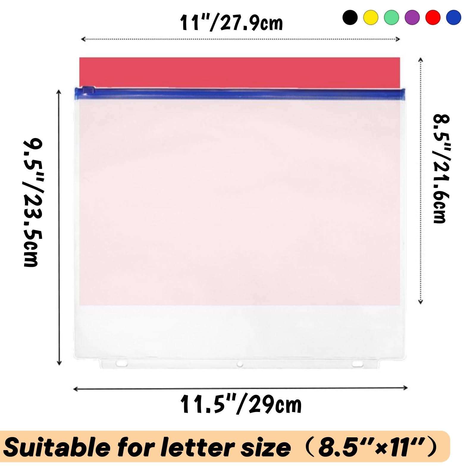 Mezchi 30 Pack Binder Pockets, 3 Ring Hole Binder Pouch, 11" × 9" Letter Size Binder Pockets with Zipper, PVC Loose Leaf Binder Sleeves Storage Bags for Files, Documents