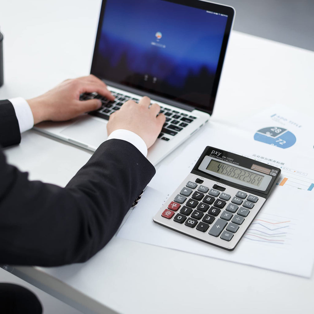 Large Desk Calculator Basic, Touch Comfortable with Large Buttons, PXY Two Way Power Battery and Solar Standard Function Office Calculators,12 Digit Calculatrice Large Display Clearly