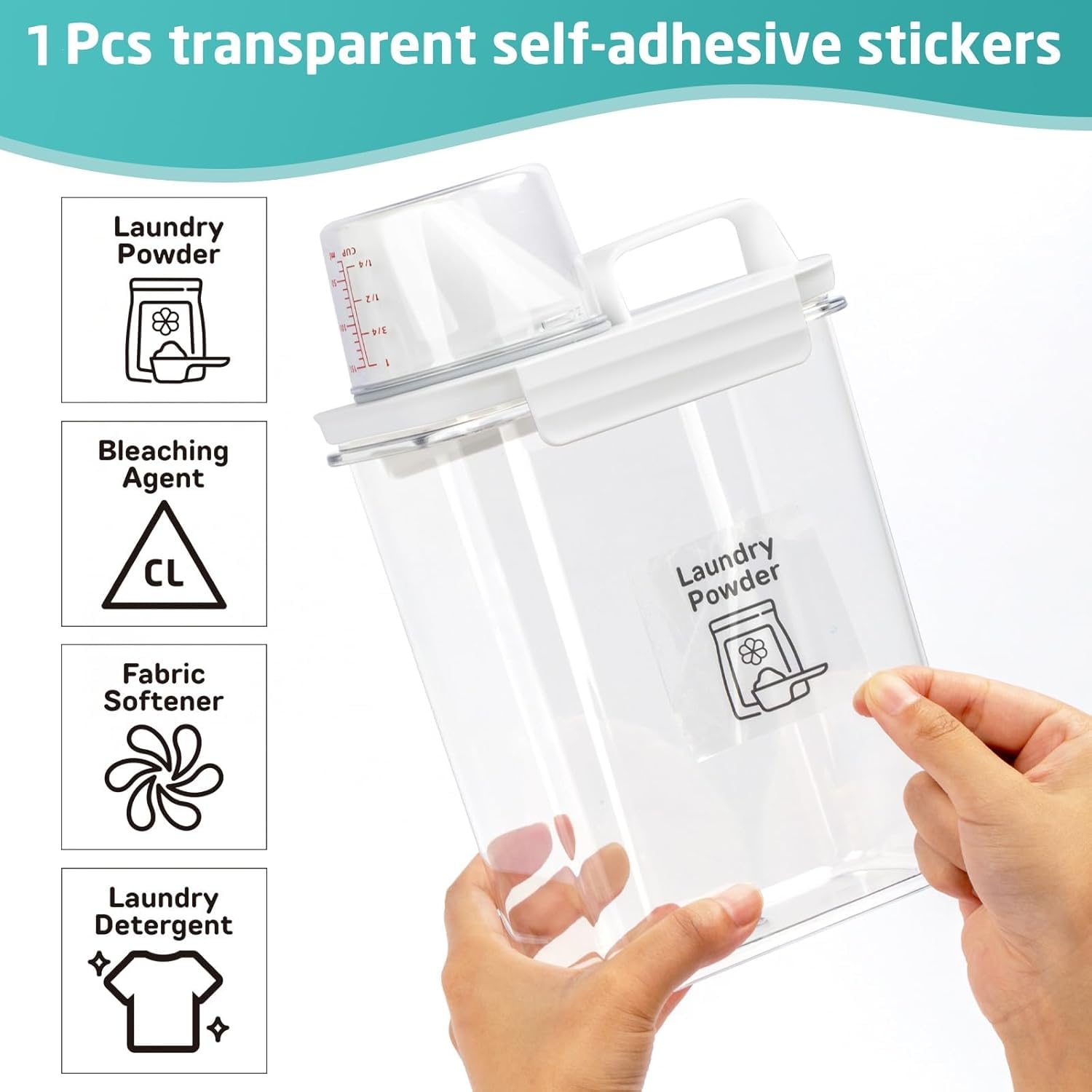 Bikkii Laundry Detergent Dispenser-1 Pack, 71 oz Detergent Dispenser with 4 Removable Labels, Laundry Soap Dispenser for Laundry Room Organization and Storage, BPA Free & PET Plastic Clear