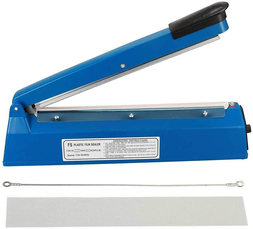 Impulse Heat Sealer Manual Bags Heat 8/12 Inch Impulse Sealing Machine for Plastic PE PP Bags with Extra Replace Element Grip (200mm, Blue)