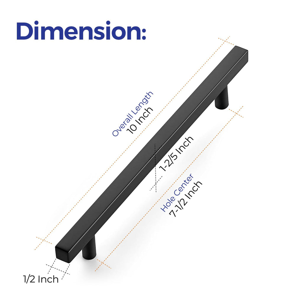 Ravinte 5 Pack 10" Square Cabinet Pulls Matte Black Stainless Steel Kitchen Cupboard Dresser Handles Cabinet Handles 10" Length, 7-1/2" Hole Center