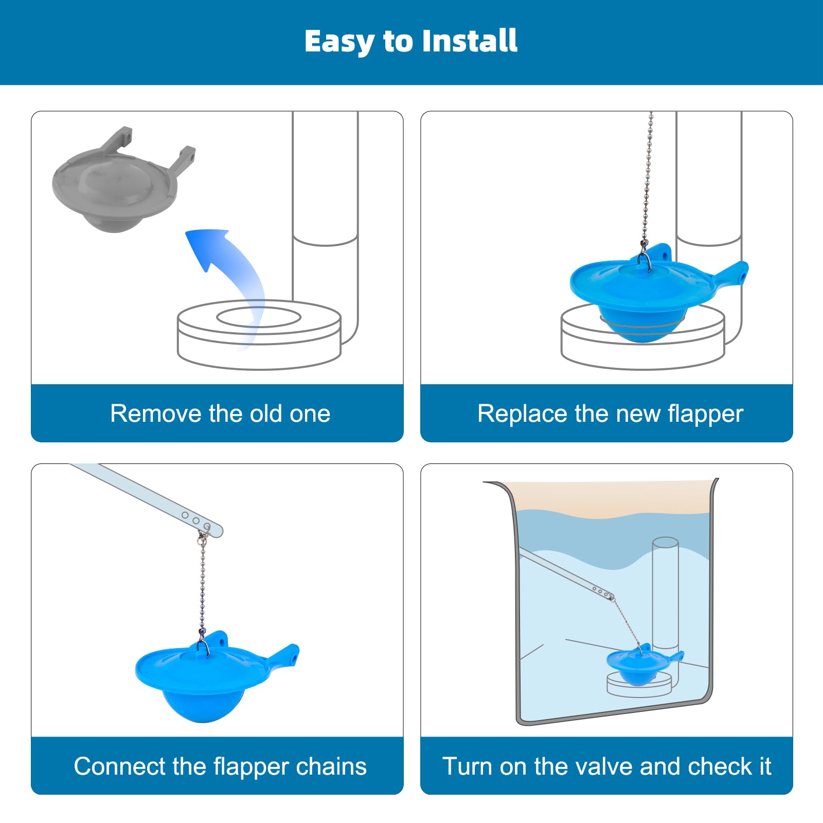 Toilet Flapper Replacement, Compatible with Gerber 99-788, 3 Inch Flapper Replacement Water Saving, High Performance, Easy to Install by Hibbent- Blue Color