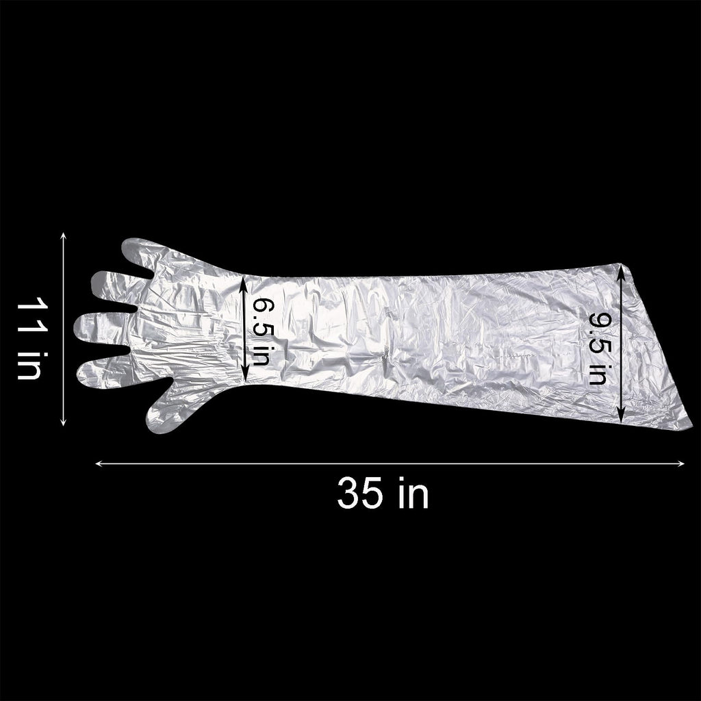 Okllen 100 Pcs Disposable Plastic Gloves, 35 Inch Long Arm Gloves Dressing Gutting Glove, Waterproof Veterinary Insemination Glove for Field Dressing House Cleaning Gardening, Transparent